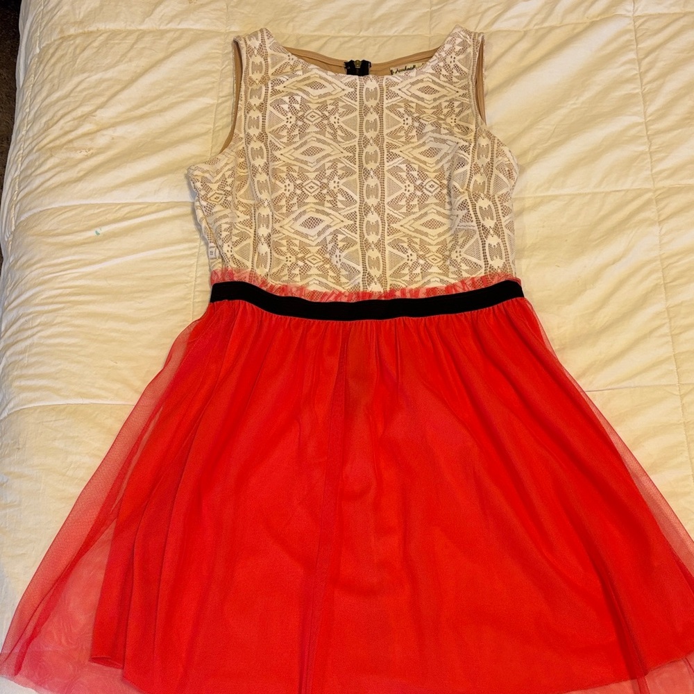 Accidentally In Love Red and Cream Patterned Kids Dress